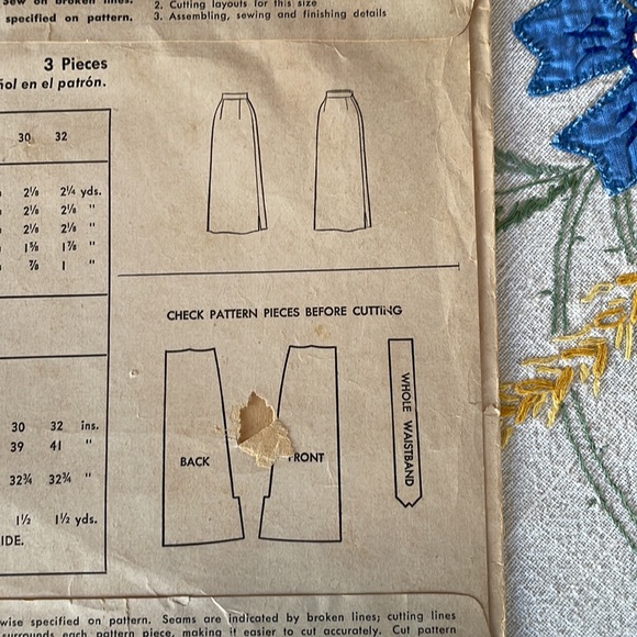 Vintage McCall printed pattern, #7245, for long skirt, ca 1940's, Waist 28" - Picture 5 of 7